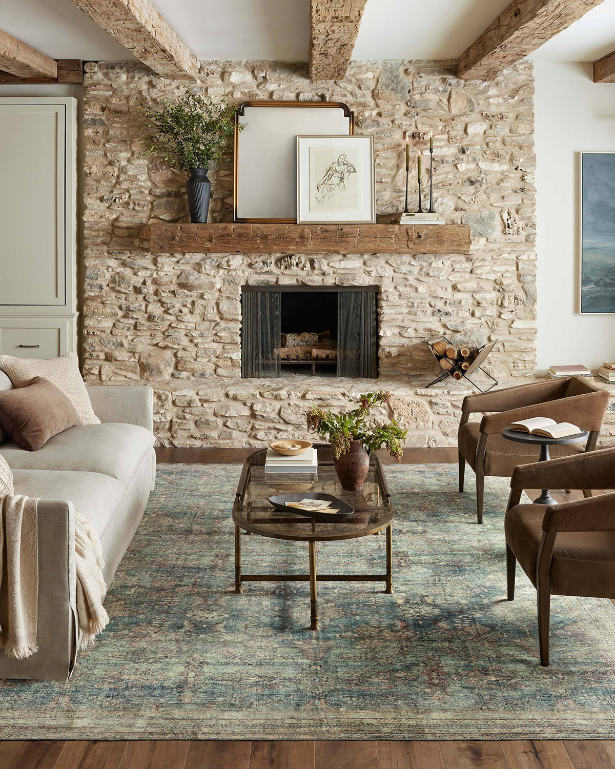 Magnolia Home by Joanna Gaines x Loloi Banks Ocean/Spice 5'-0" x 7'-6" Area Rug