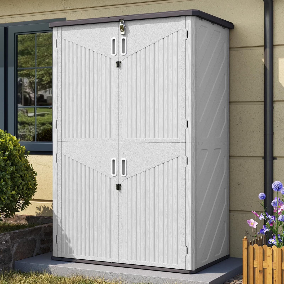 Aoxun Outdoor Storage Shed, 64 Cu.ft Vertical Storage Sheds Outdoor with Floor, Outdoor Waterproof Storage Cabinet for Garage Storage, Pool Storage