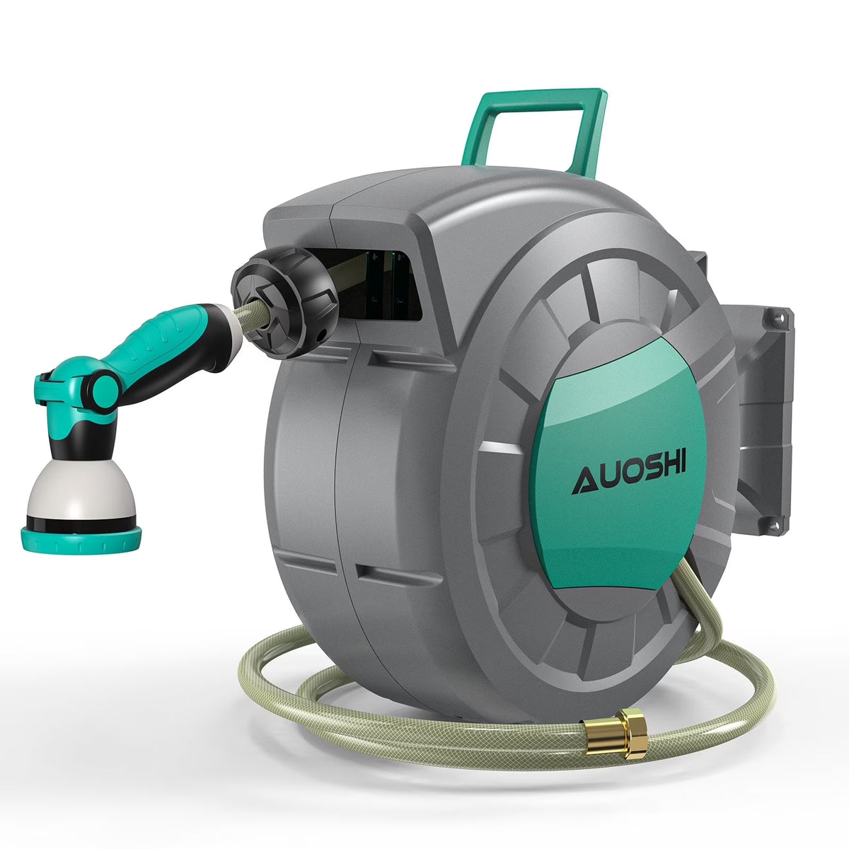AUOSHI Retractable Garden Hose Reel 1/2" 100ft Automatic Hose Reel with 10 Function Sprayer Nozzle Wall Mount 180 Deg Swivel Bracket Hose Reel with